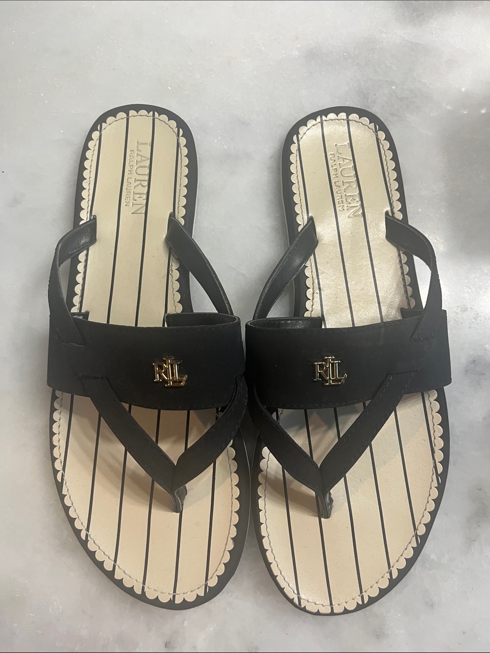 Lauren Ralph Lauren Black Logo Thong Sandals